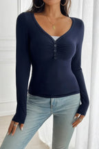 Solid Slim Fit V Neck Long Sleeve T Shirt | Mixtshop LLC