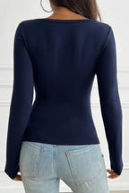 Solid Slim Fit V Neck Long Sleeve T Shirt | Mixtshop LLC