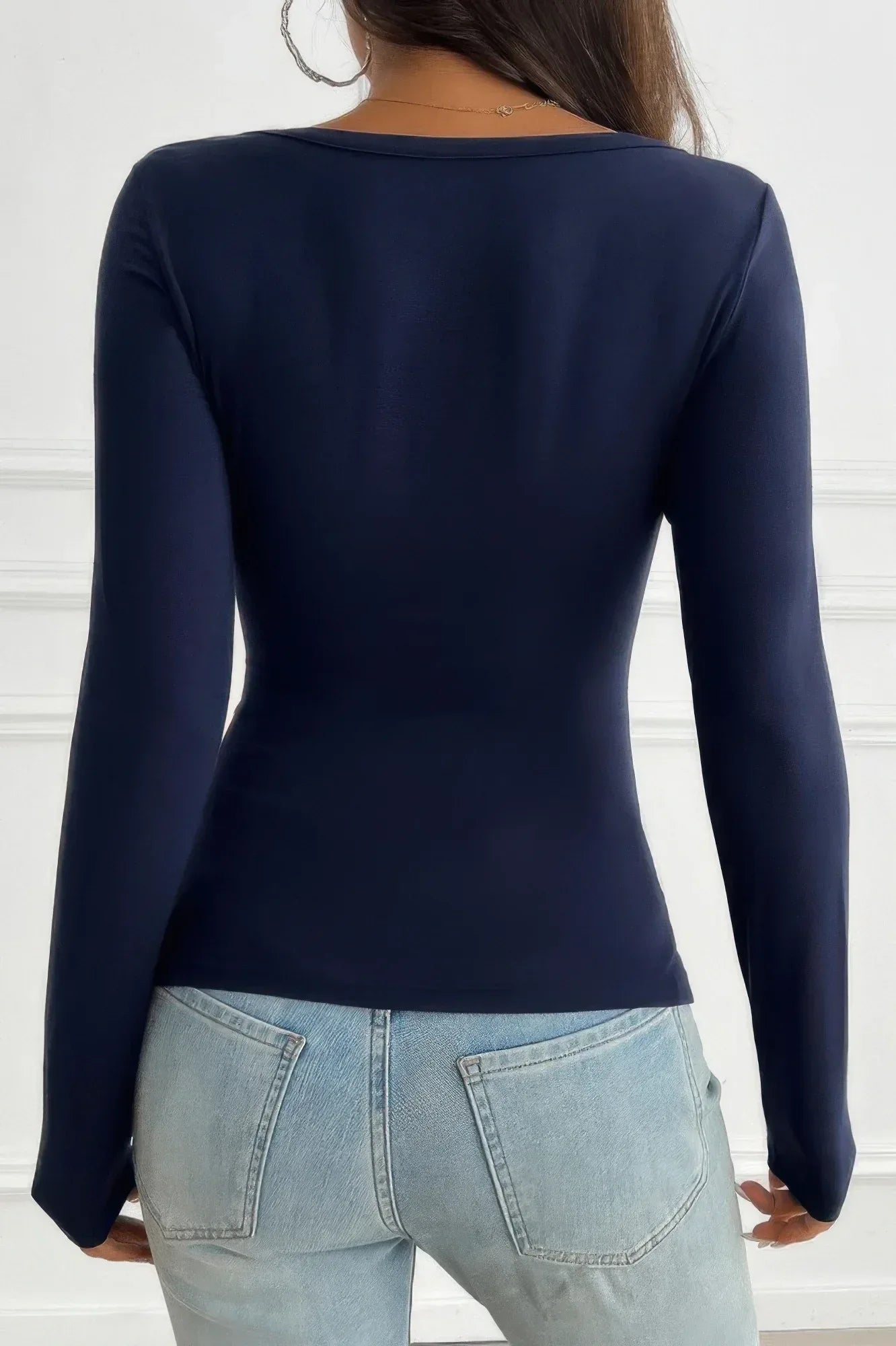 Solid Slim Fit V Neck Long Sleeve T Shirt | Mixtshop LLC
