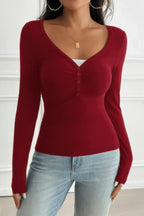 Solid Slim Fit V Neck Long Sleeve T Shirt | Mixtshop LLC