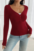 Solid Slim Fit V Neck Long Sleeve T Shirt | Mixtshop LLC