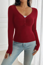 Solid Slim Fit V Neck Long Sleeve T Shirt | Mixtshop LLC