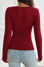 Solid Slim Fit V Neck Long Sleeve T Shirt | Mixtshop LLC