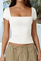 Square Neck Fit Elastic Short Sleeves Shirt | Mixtshop LLC