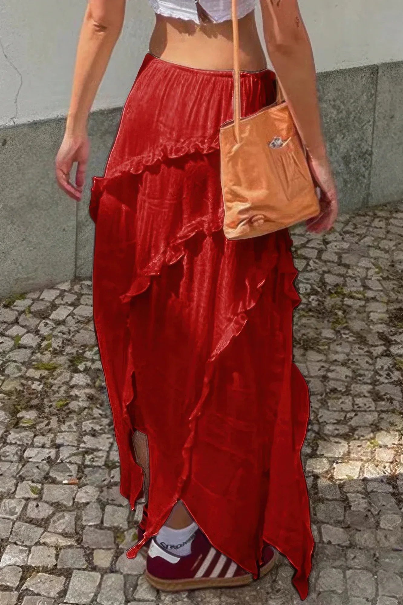 Solid Ruffle Drawstring Waist Asymmetry Hem Skirt | Mixtshop LLC
