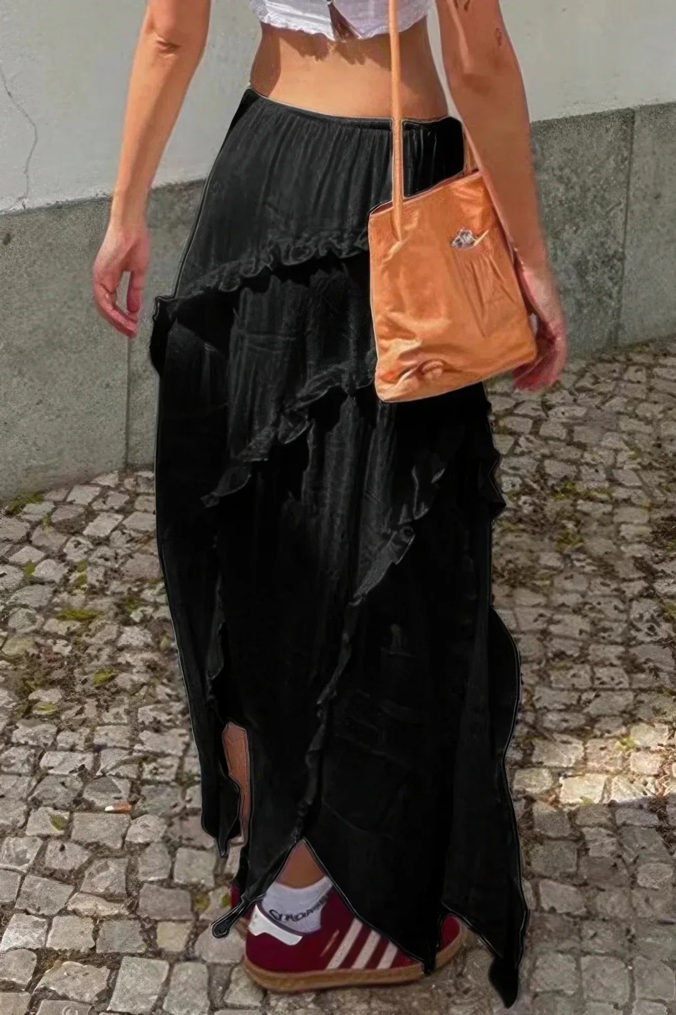 Solid Ruffle Drawstring Waist Asymmetry Hem Skirt | Mixtshop LLC