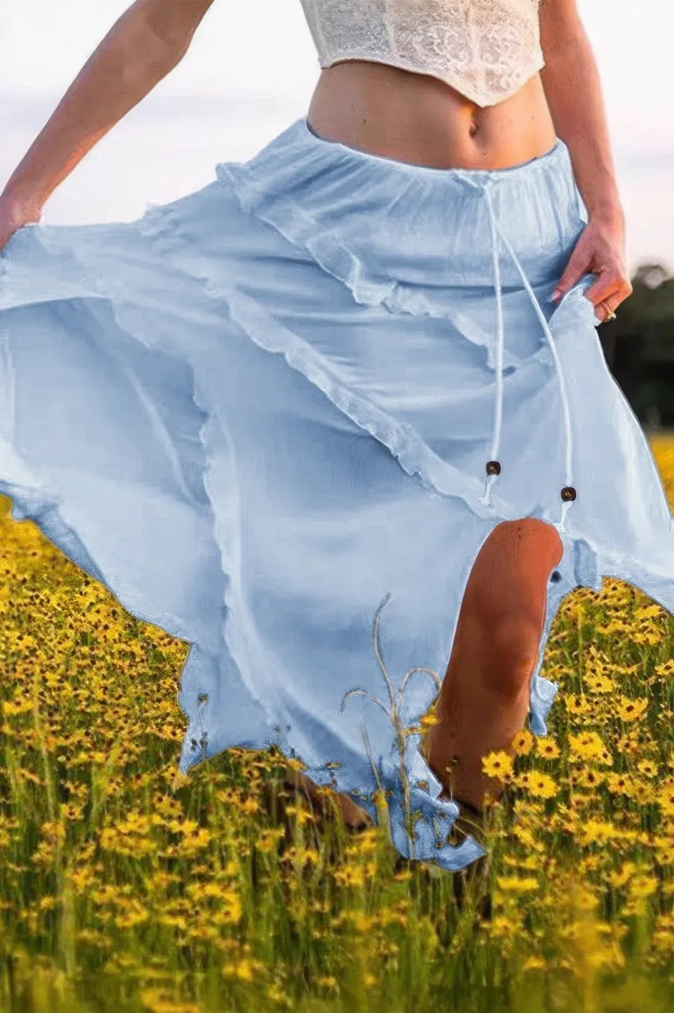Solid Ruffle Drawstring Waist Asymmetry Hem Skirt | Mixtshop LLC