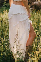 Solid Ruffle Drawstring Waist Asymmetry Hem Skirt | Mixtshop LLC