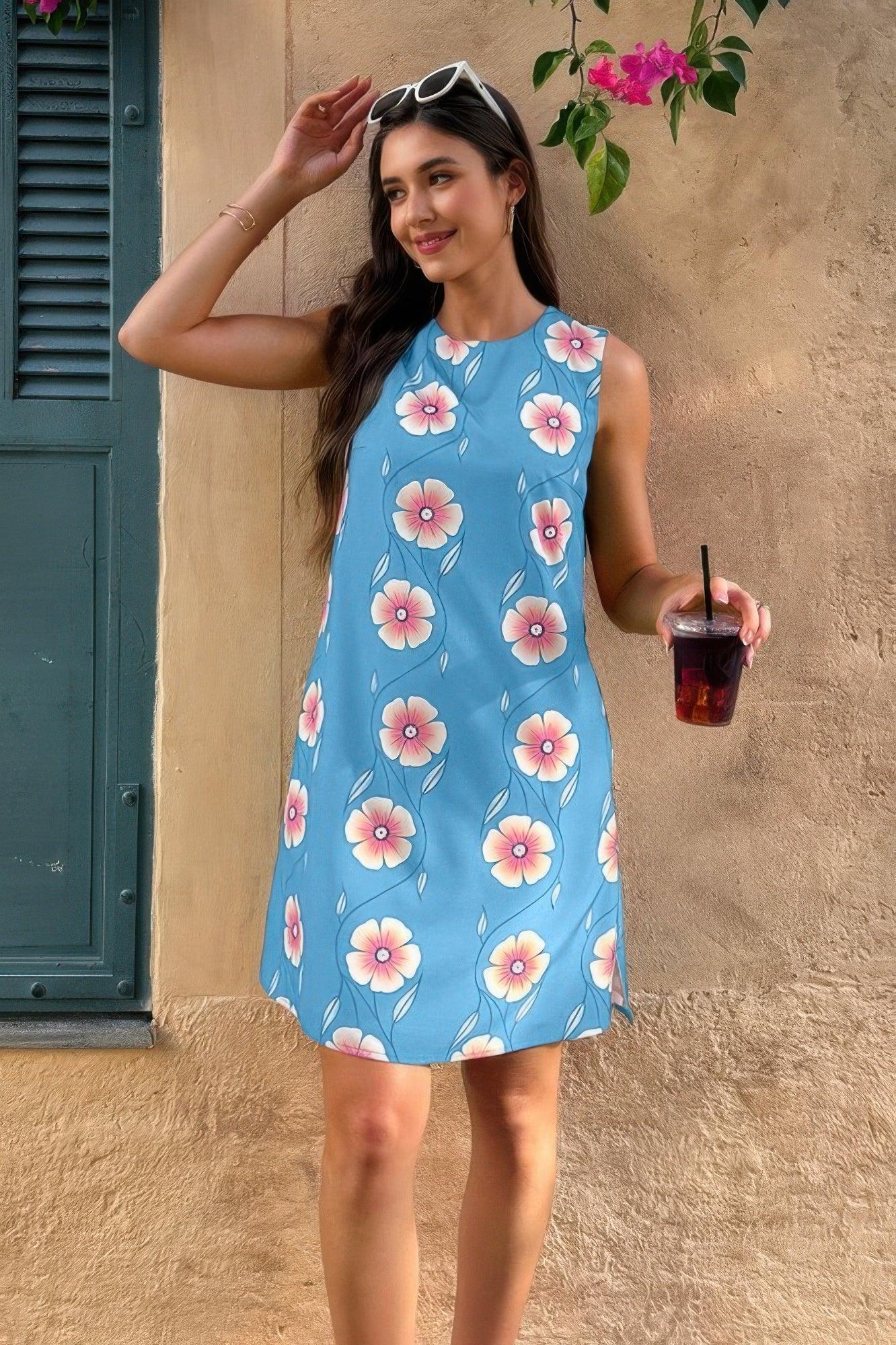 Round Neck Floral Print Sleeveless Loose Dress | Mixtshop LLC