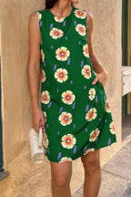 Round Neck Floral Print Sleeveless Loose Dress | Mixtshop LLC