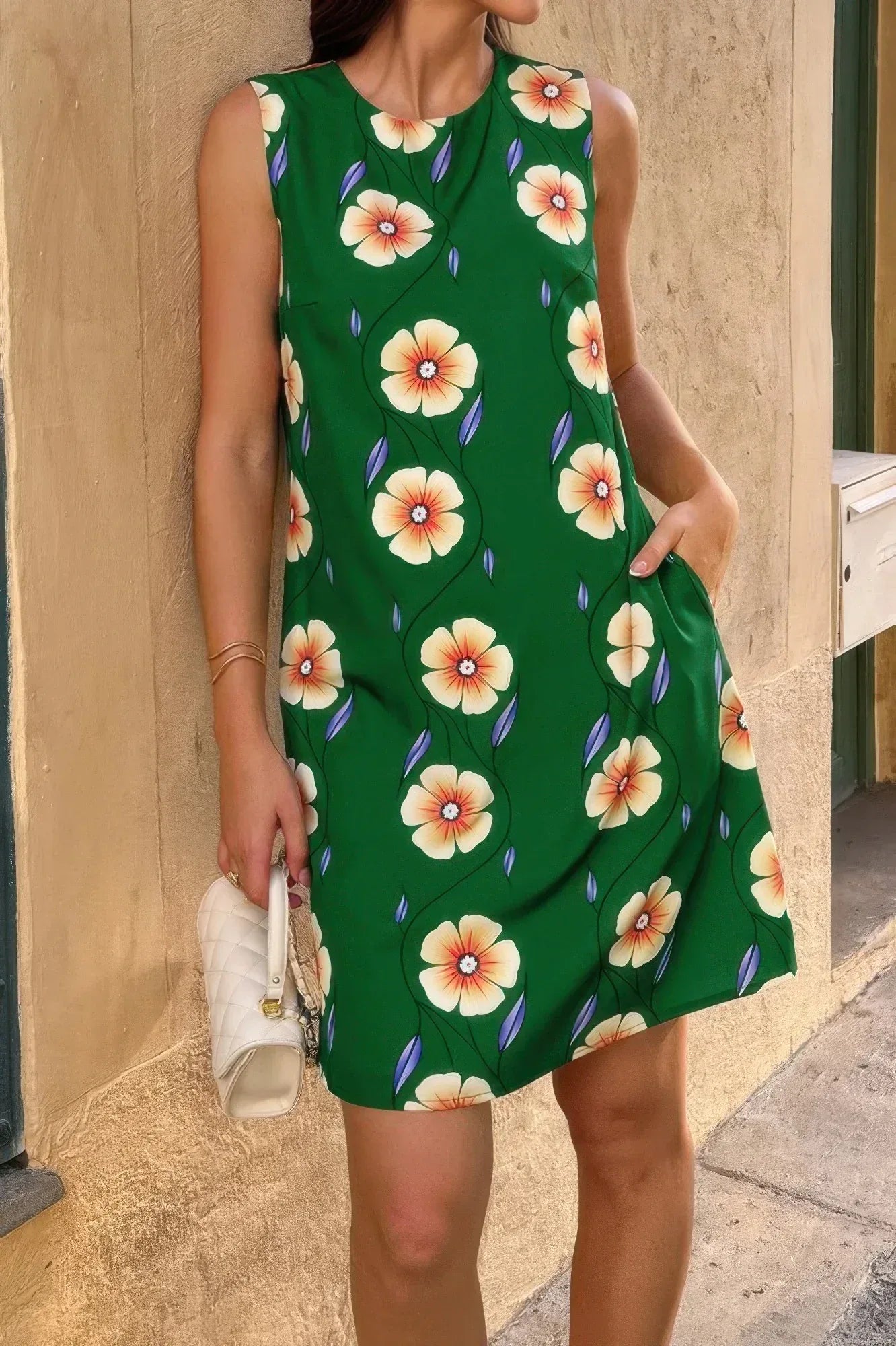Round Neck Floral Print Sleeveless Loose Dress | Mixtshop LLC