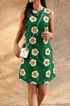 Round Neck Floral Print Sleeveless Loose Dress | Mixtshop LLC