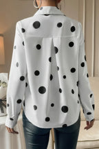 Dot Print Pocket Drop Shoulder Button Blouse | Mixtshop LLC
