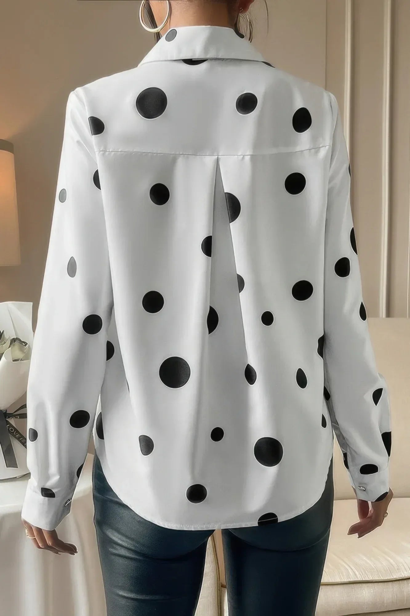 Dot Print Pocket Drop Shoulder Button Blouse | Mixtshop LLC