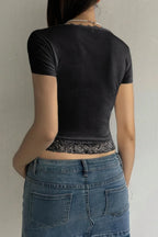 Square Neck Lace Trim High Waist Tee | Mixtshop LLC