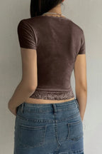 Square Neck Lace Trim High Waist Tee | Mixtshop LLC