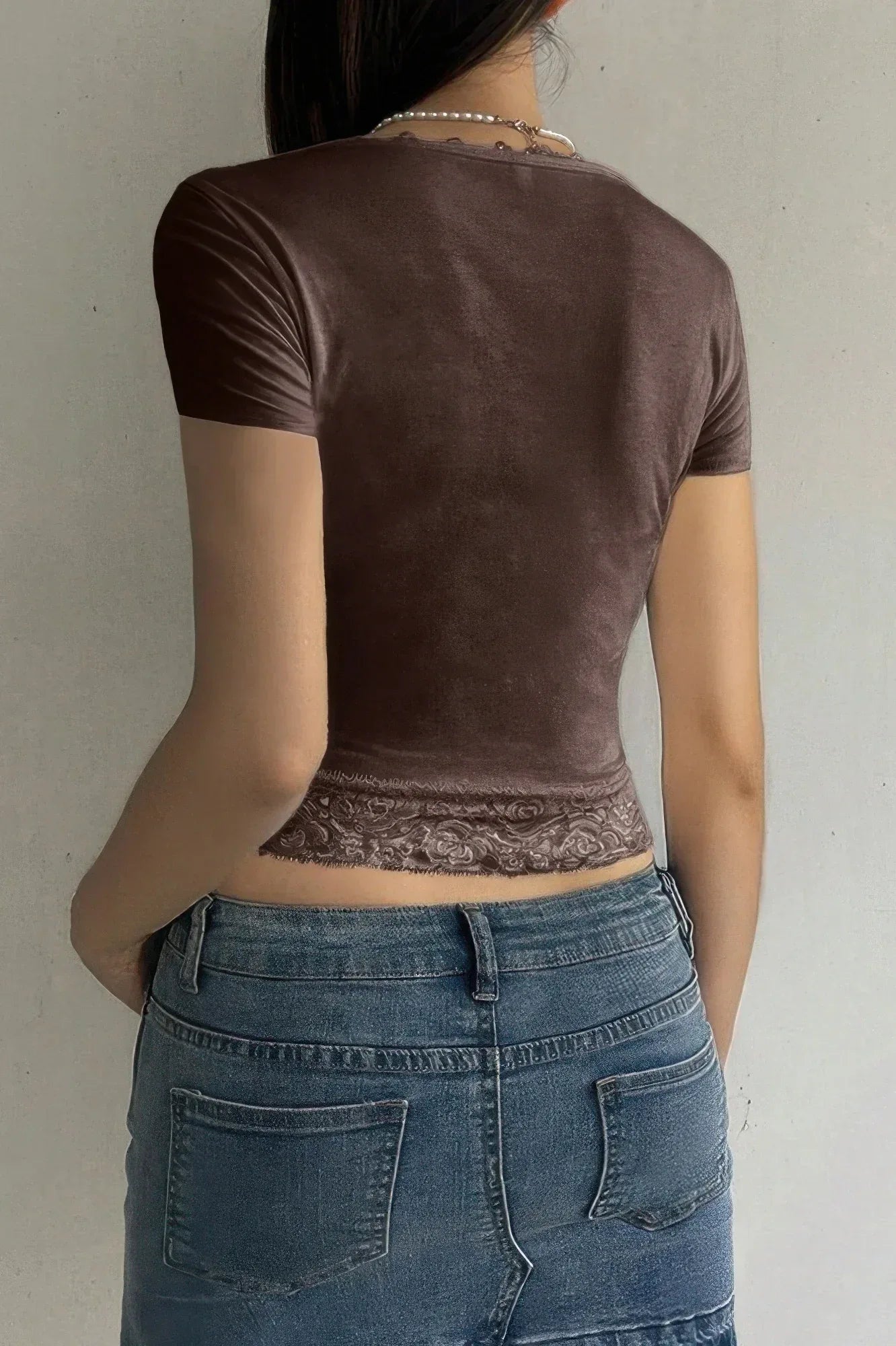 Square Neck Lace Trim High Waist Tee | Mixtshop LLC