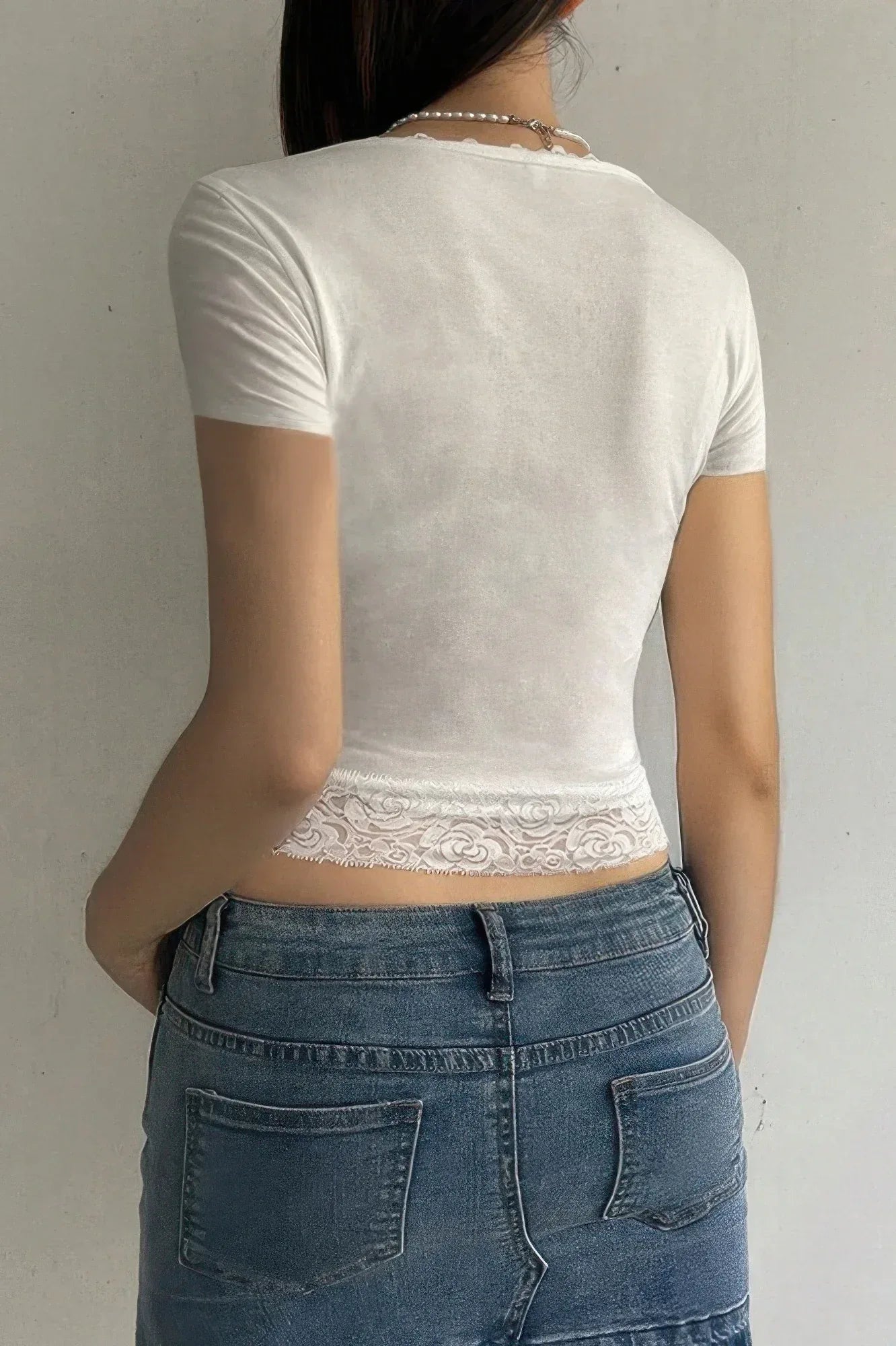 Square Neck Lace Trim High Waist Tee | Mixtshop LLC