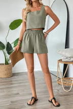Two Pieces Solid Square Neck Elastic Waist Sets | Mixtshop LLC