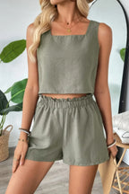 Two Pieces Solid Square Neck Elastic Waist Sets | Mixtshop LLC