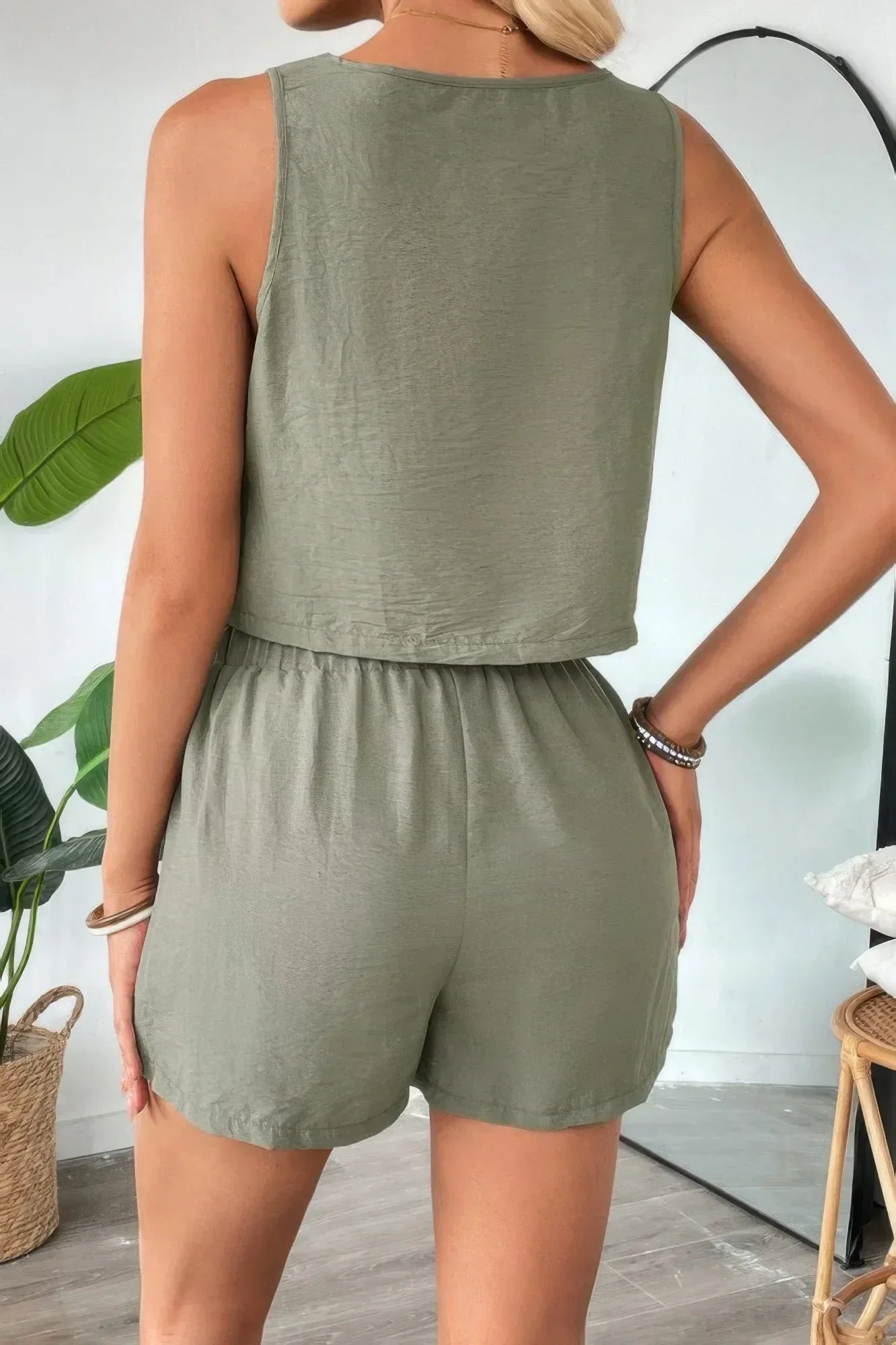 Two Pieces Solid Square Neck Elastic Waist Sets | Mixtshop LLC