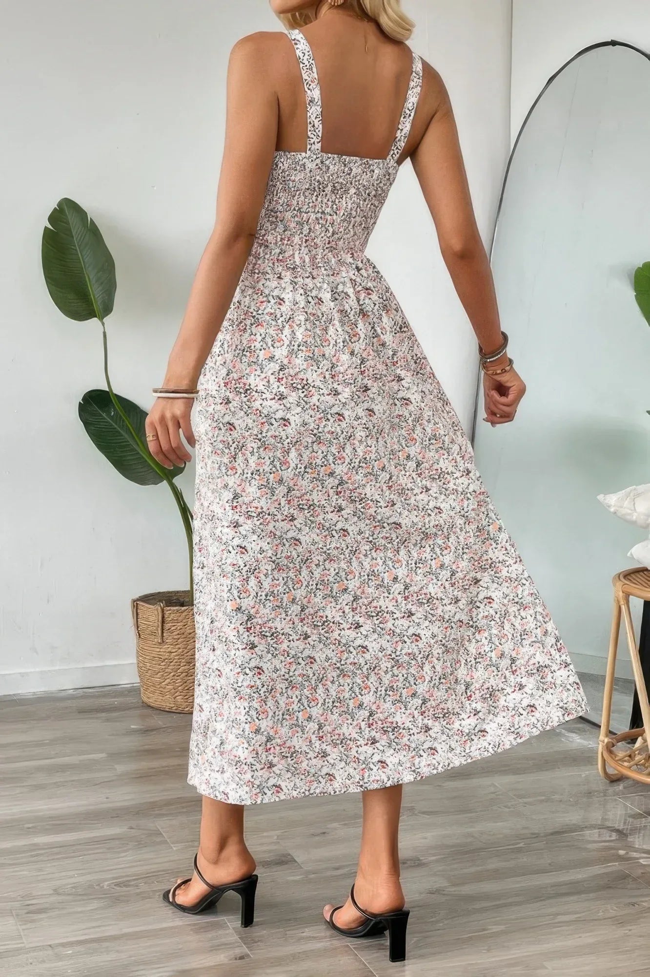Straps Floral Print Split Hem Fit Long Dress | Mixtshop LLC