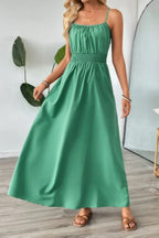 Solid Sleeveless Ruched Elactic Waist A Line Dress | Mixtshop LLC