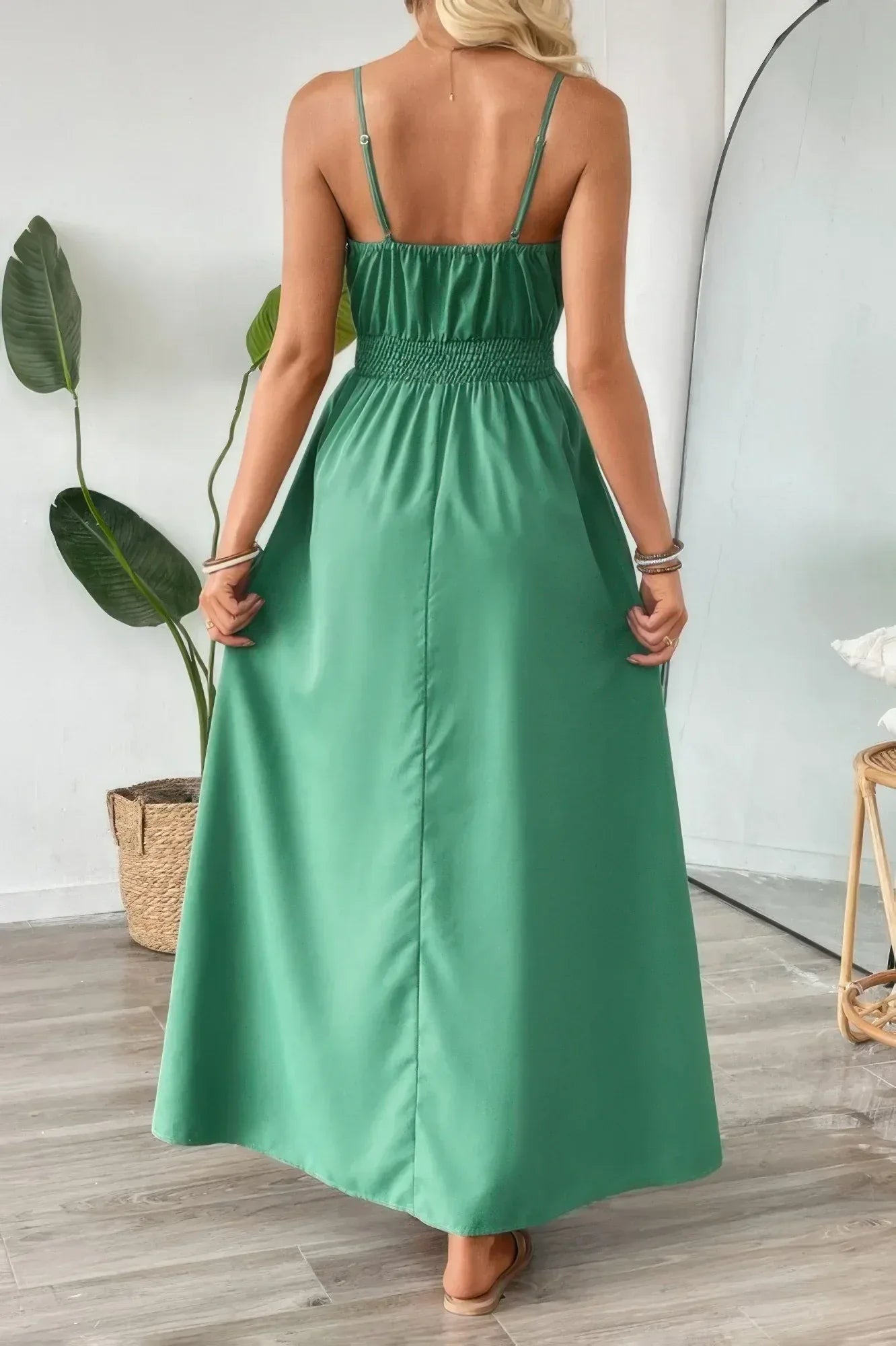 Solid Sleeveless Ruched Elactic Waist A Line Dress | Mixtshop LLC