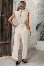 Solid Sleeveless Cut Out Back Belted Jumpsuit | Mixtshop LLC