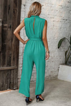 Solid Sleeveless Cut Out Back Belted Jumpsuit | Mixtshop LLC
