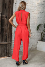 Solid Sleeveless Cut Out Back Belted Jumpsuit | Mixtshop LLC