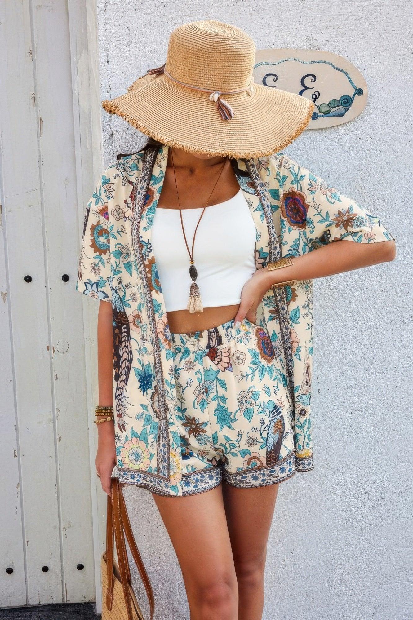 Two Pieces Allover Print Shirt And Short Sets | Mixtshop LLC