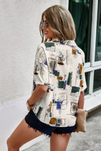 Geometric Print Short Sleeve Collar Button Blouse | Mixtshop LLC