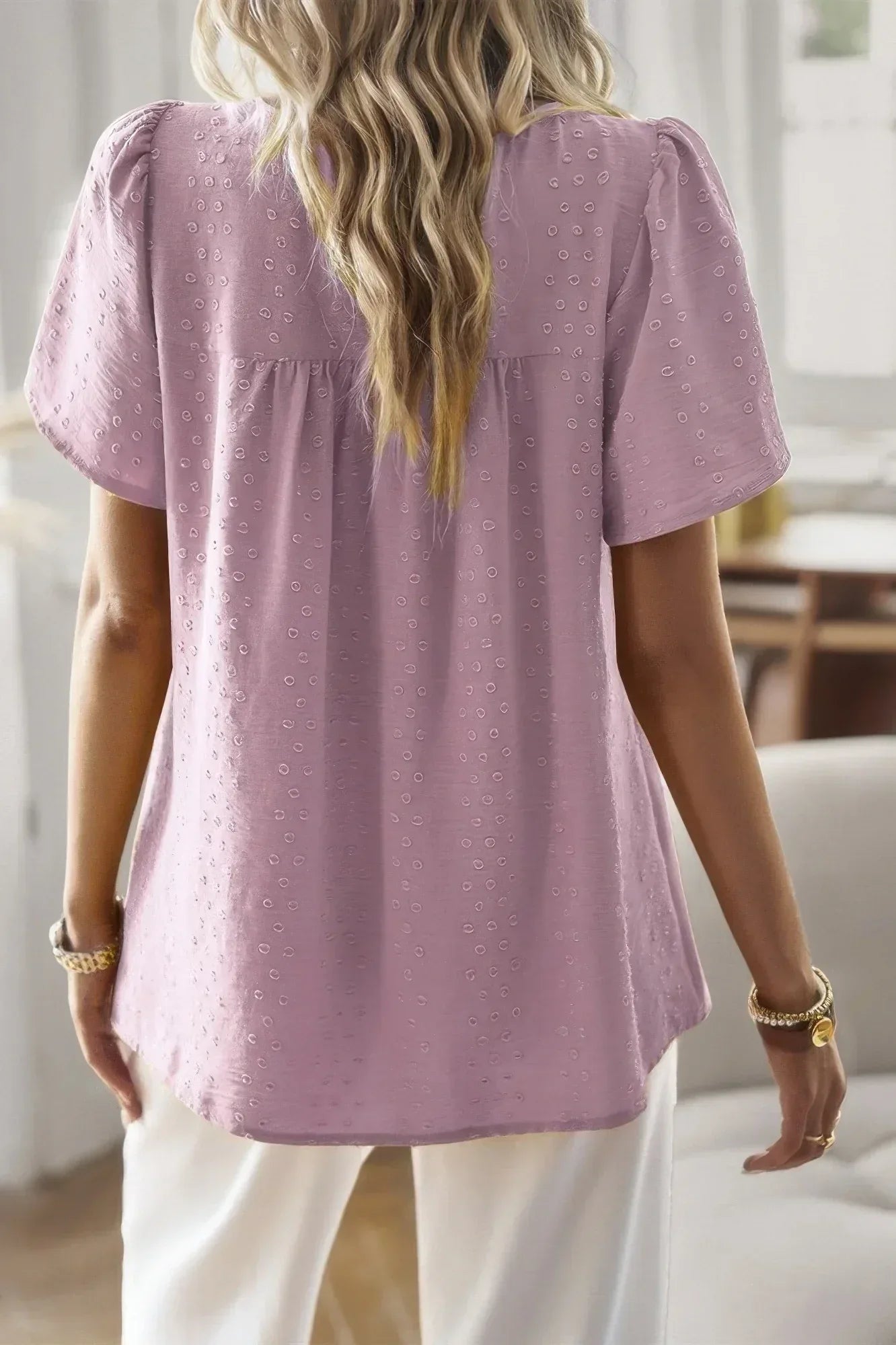 Loose Fit Dot Solid Lace Round Neck Top | Mixtshop LLC