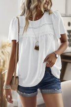 Loose Fit Dot Solid Lace Round Neck Top | Mixtshop LLC