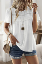 Loose Fit Dot Solid Lace Round Neck Top | Mixtshop LLC