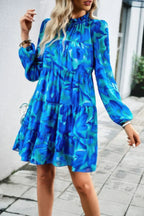 Color Block Hem Ruffle Printing Loose Fit Midi Dress | Mixtshop LLC