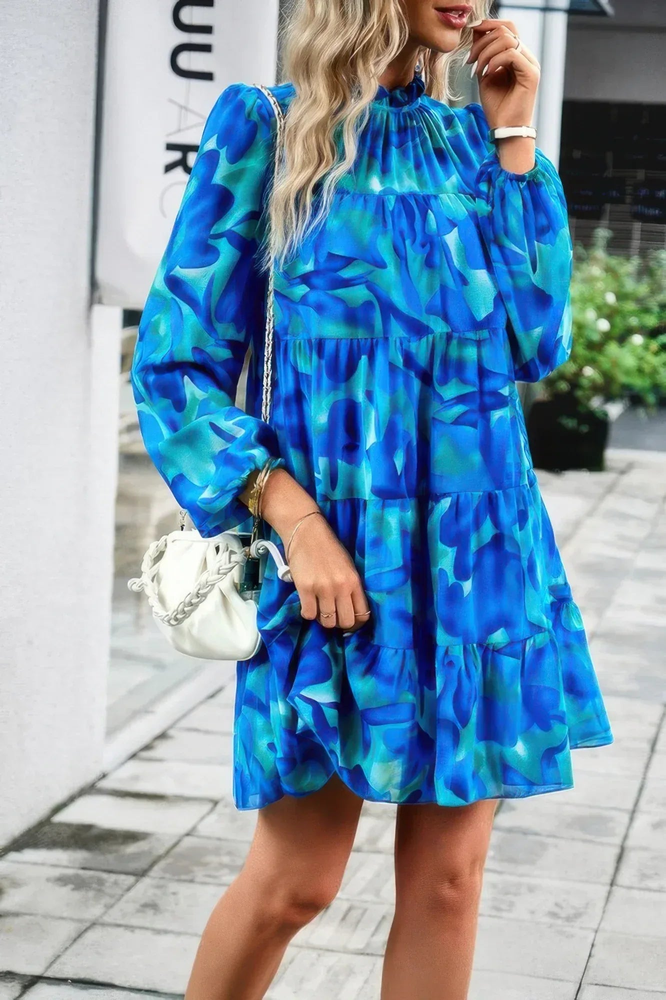 Color Block Hem Ruffle Printing Loose Fit Midi Dress | Mixtshop LLC