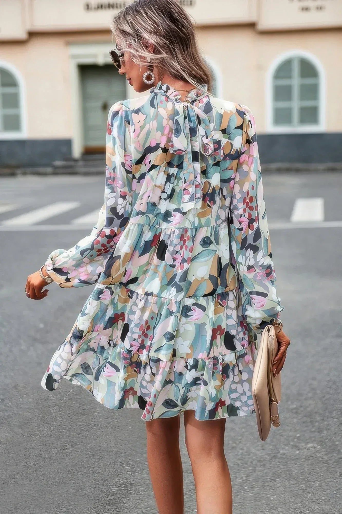 Color Block Hem Ruffle Printing Loose Fit Midi Dress | Mixtshop LLC