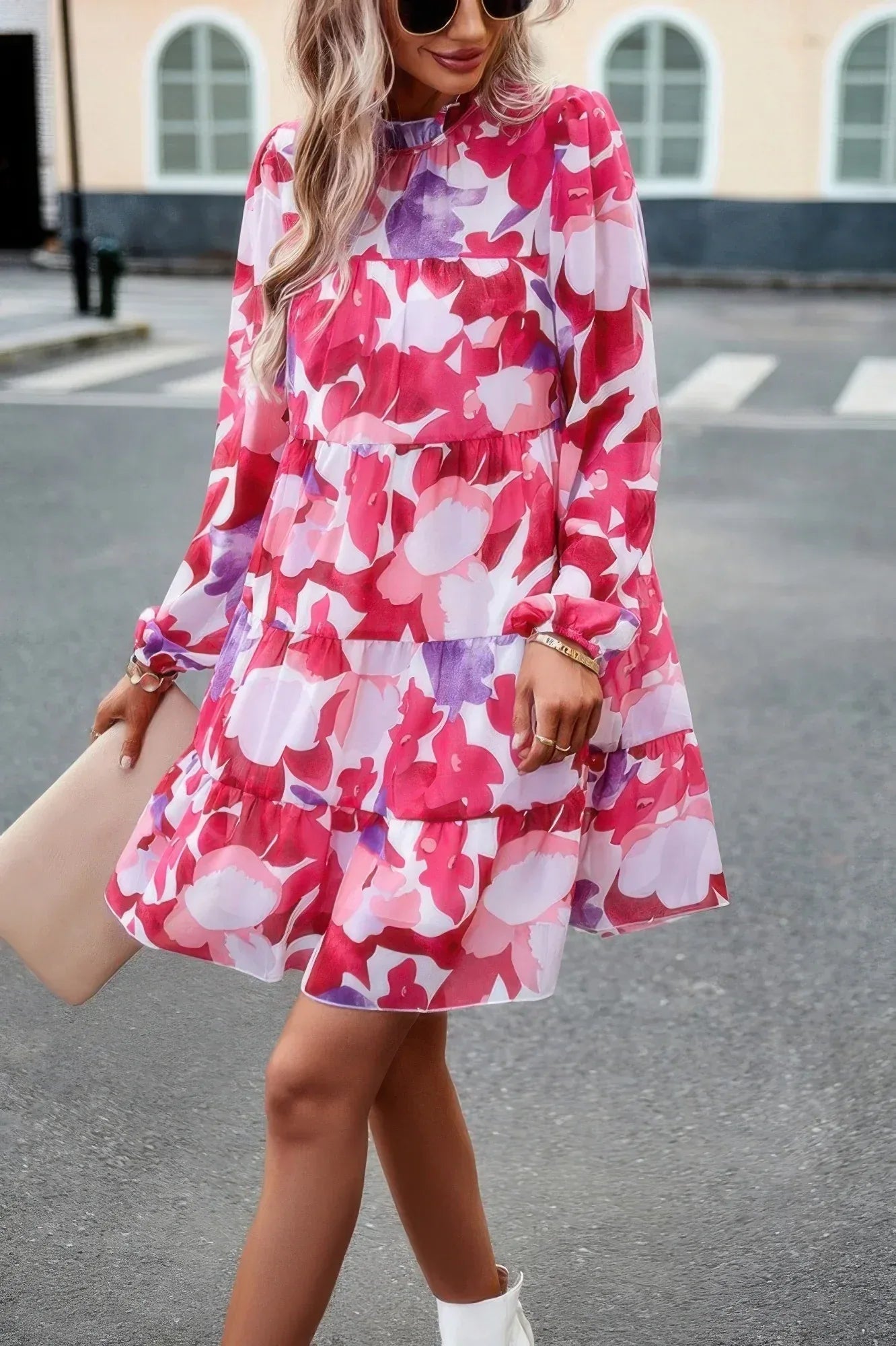 Color Block Hem Ruffle Printing Loose Fit Midi Dress | Mixtshop LLC