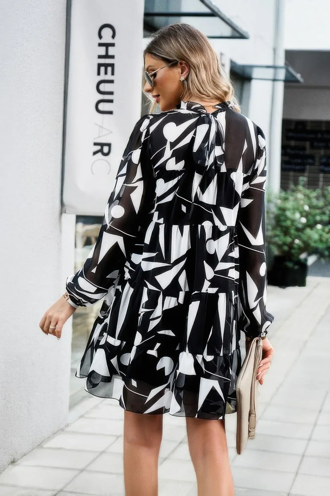 Color Block Hem Ruffle Printing Loose Fit Midi Dress | Mixtshop LLC