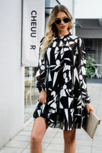 Color Block Hem Ruffle Printing Loose Fit Midi Dress | Mixtshop LLC