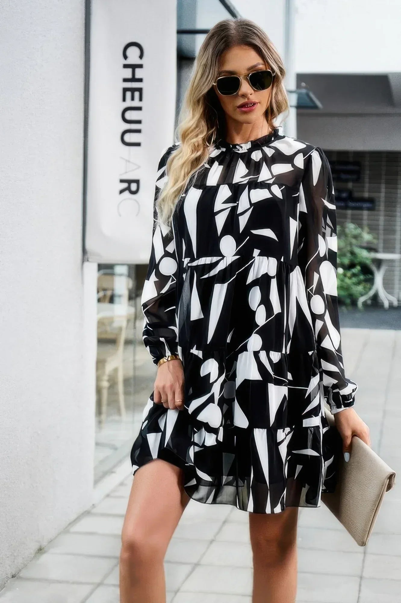 Color Block Hem Ruffle Printing Loose Fit Midi Dress | Mixtshop LLC