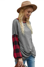Round Neck Lantern Sleeve Patchwork Pullover | Mixtshop LLC