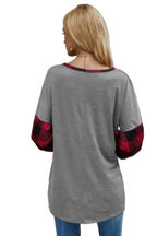 Round Neck Lantern Sleeve Patchwork Pullover | Mixtshop LLC