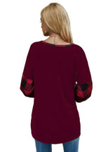 Round Neck Lantern Sleeve Patchwork Pullover | Mixtshop LLC