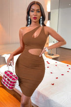One Shoulder Sleeveless Cutout Bodycon Dress | Mixtshop LLC