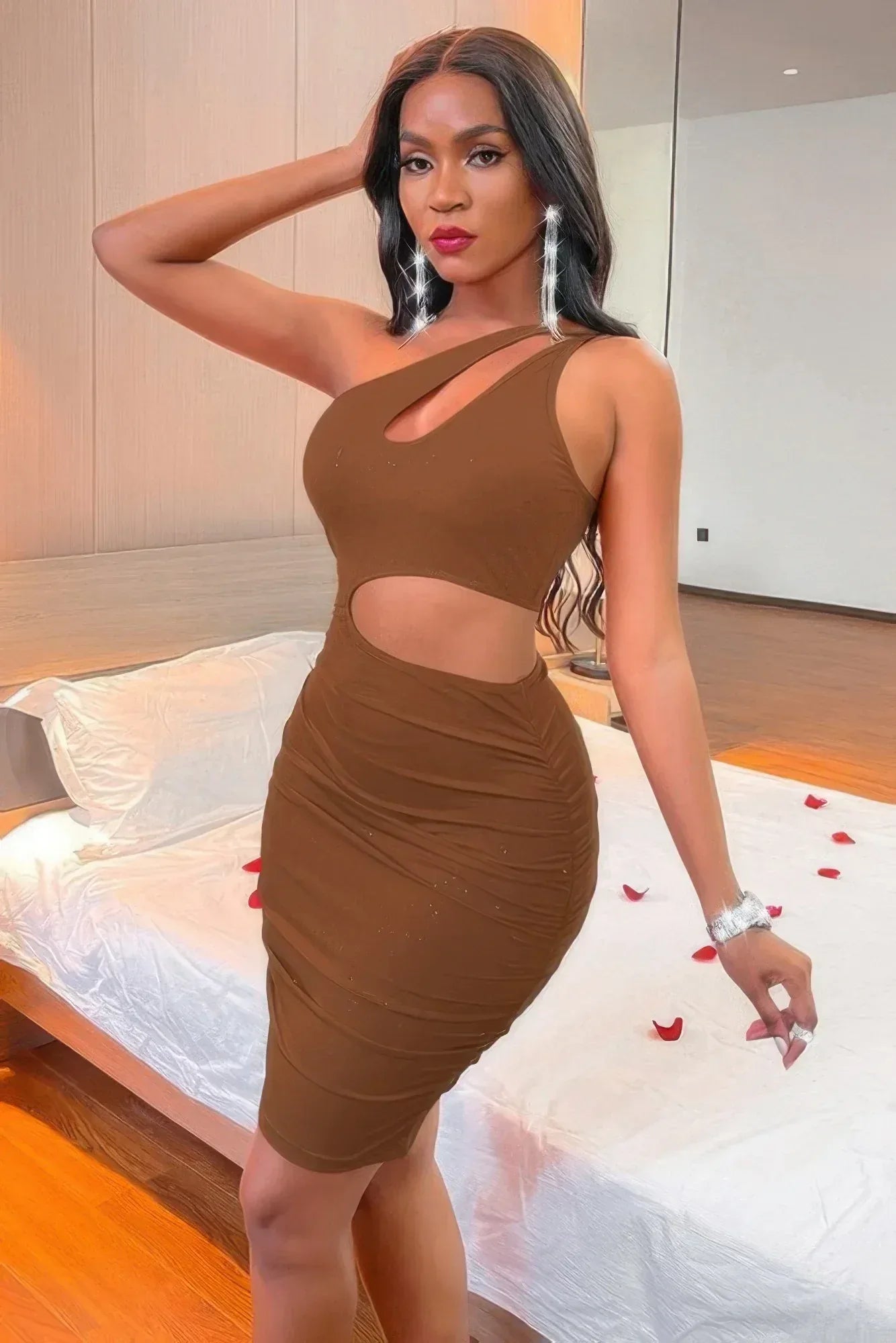 One Shoulder Sleeveless Cutout Bodycon Dress | Mixtshop LLC
