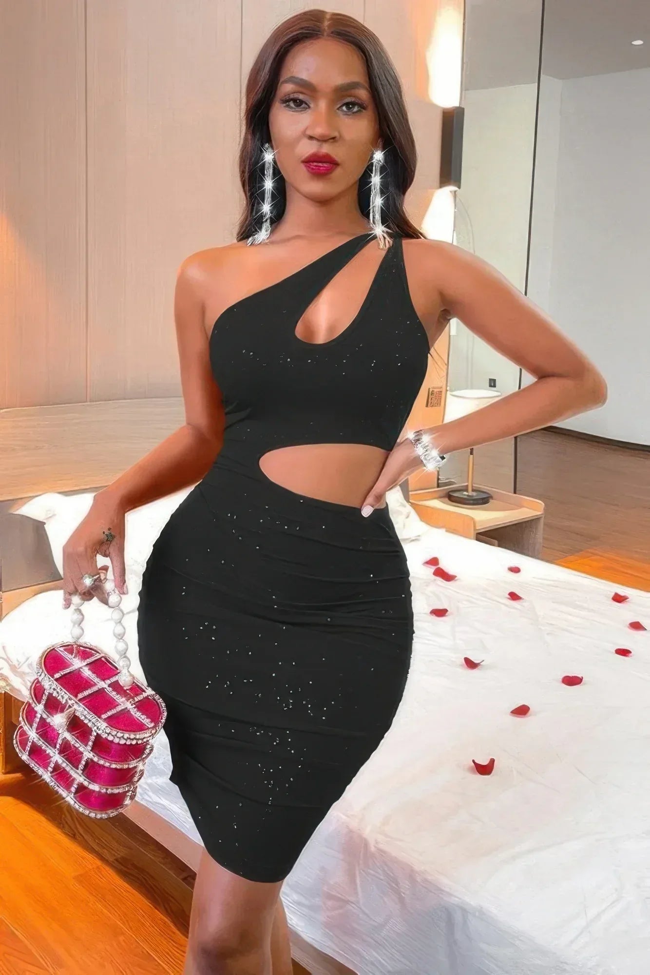 One Shoulder Sleeveless Cutout Bodycon Dress | Mixtshop LLC