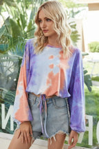 Round Neck Tie Dye Long Balloon Sleeve Top | Mixtshop LLC